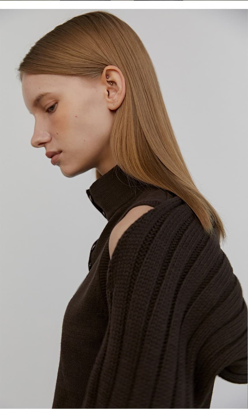 Button Sleeveless Bolero Set (Brown) — vue 11