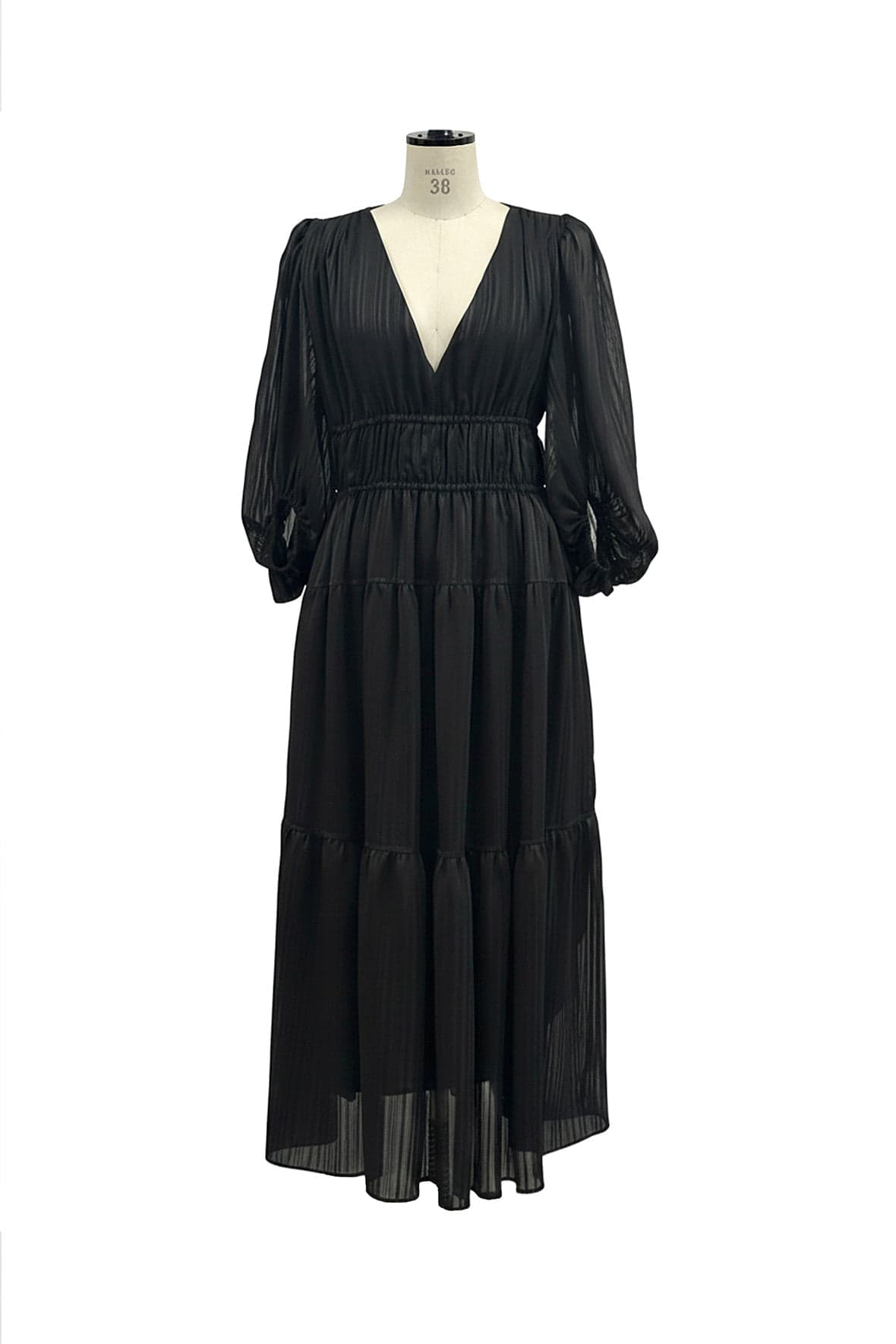 Striped Tiered V-Neck Maxi Dress — vue 2