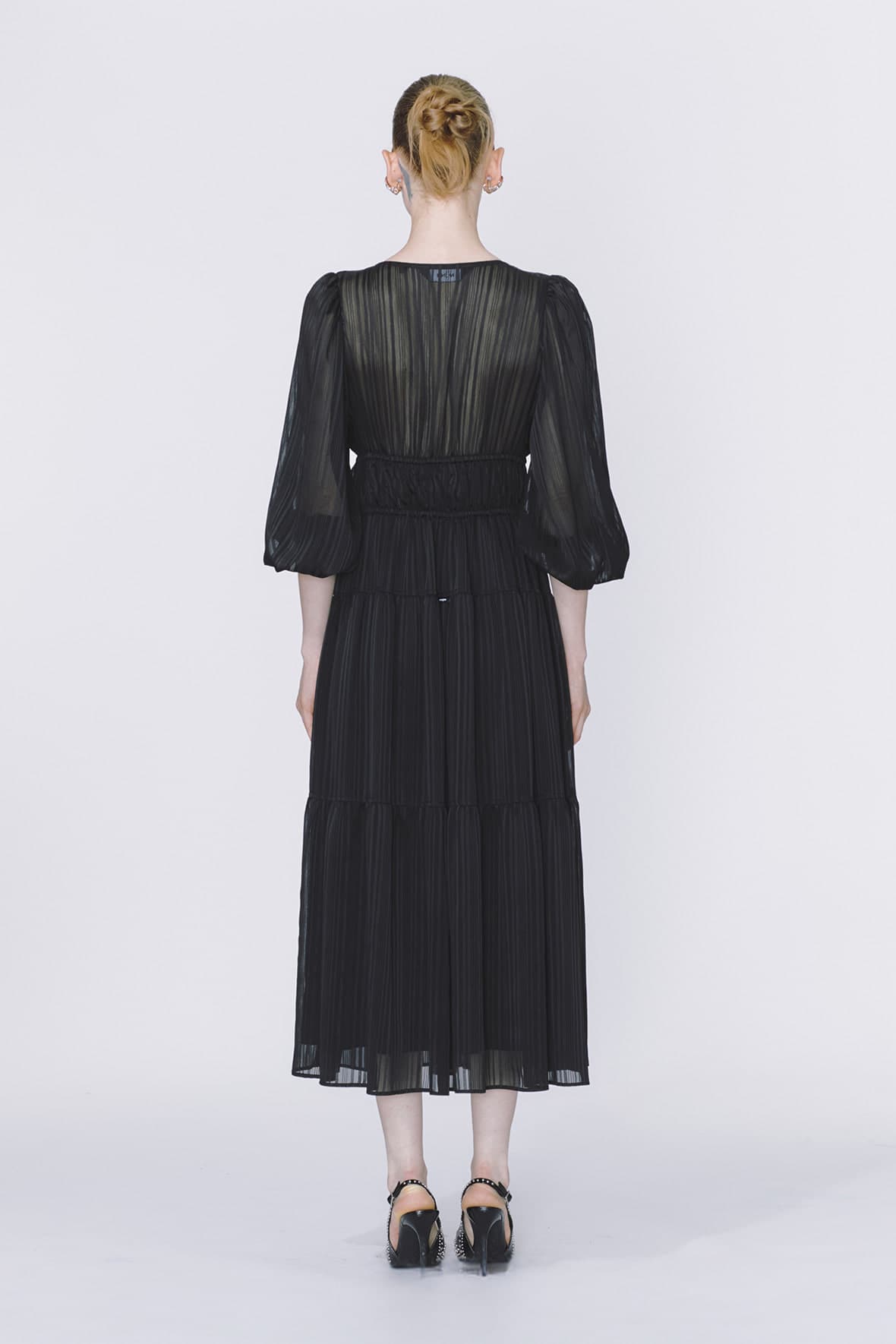 Striped Tiered V-Neck Maxi Dress — vue 4