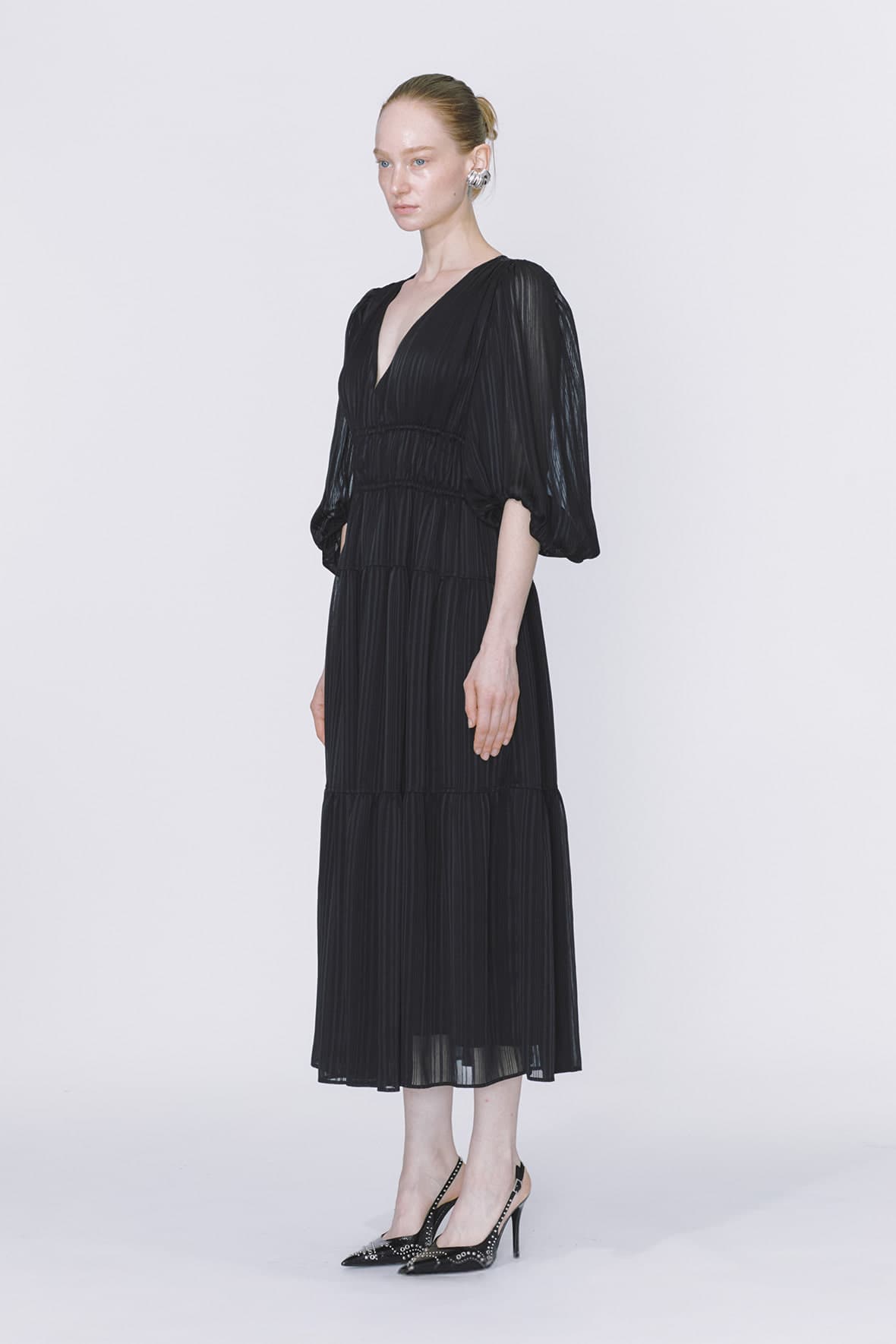Striped Tiered V-Neck Maxi Dress — vue 5
