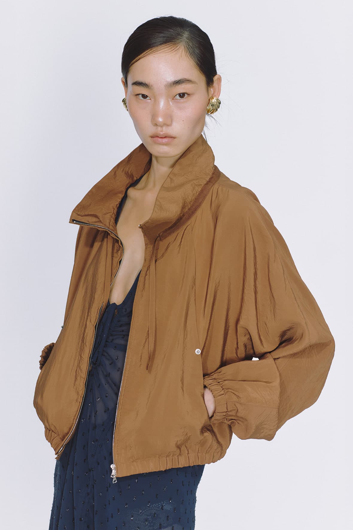 Drawstring Neck Dolman Sleeve Insert Pocket Jacket — vue 8