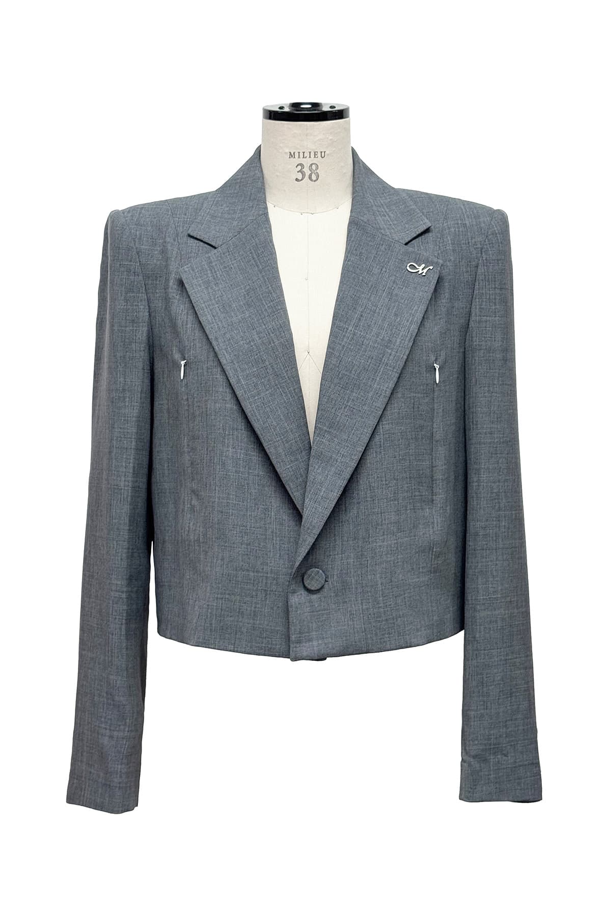 Cropped Insert Pocket Notch Lapel Logo Blazer — vue 2