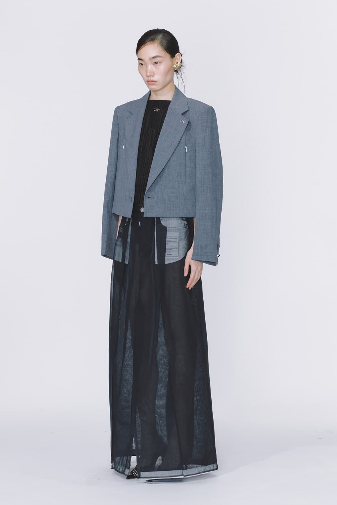 Cropped Insert Pocket Notch Lapel Logo Blazer — vue 5