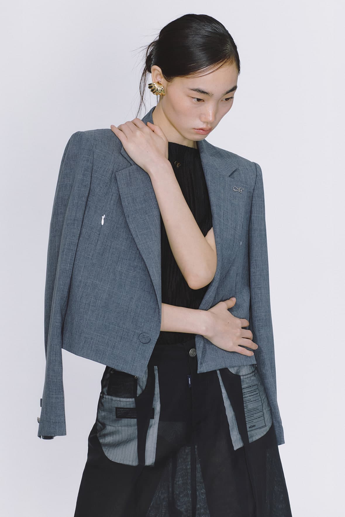 Cropped Insert Pocket Notch Lapel Logo Blazer — vue 6