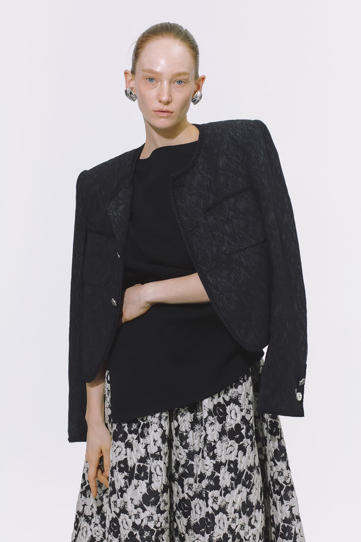 Cropped Curved Hem 2-Pocket Tweed Jacket — vue 7