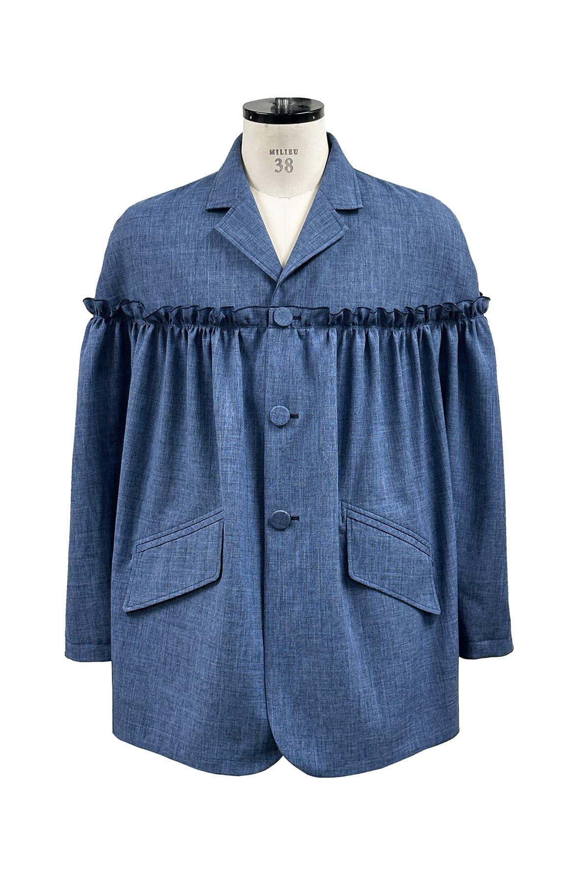 Oversized Half And Half Horizontal Ruffel 3-Button Blazer — vue 2