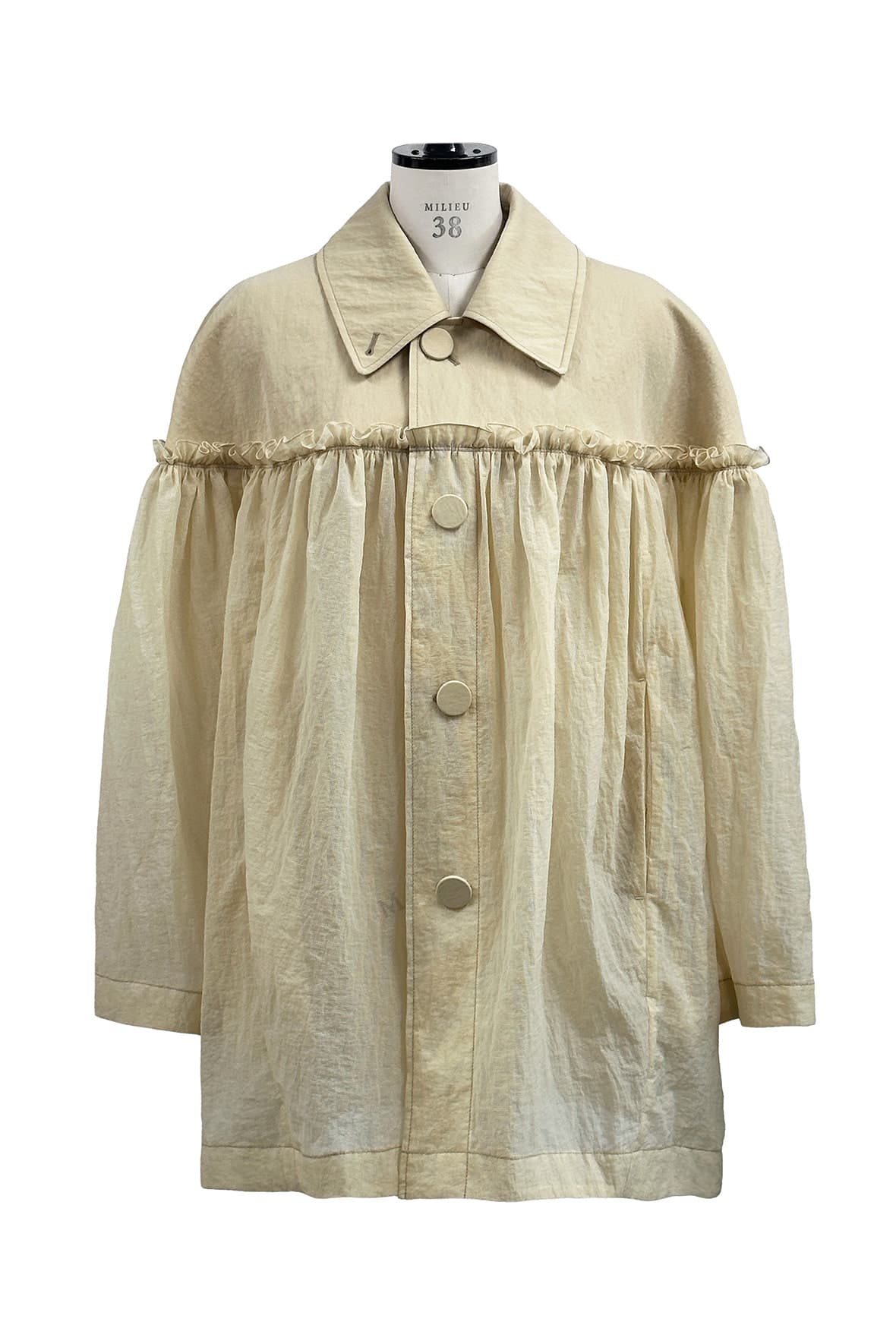 Half And Half Horizontal Ruffel Nylon Mac Coat — vue 2
