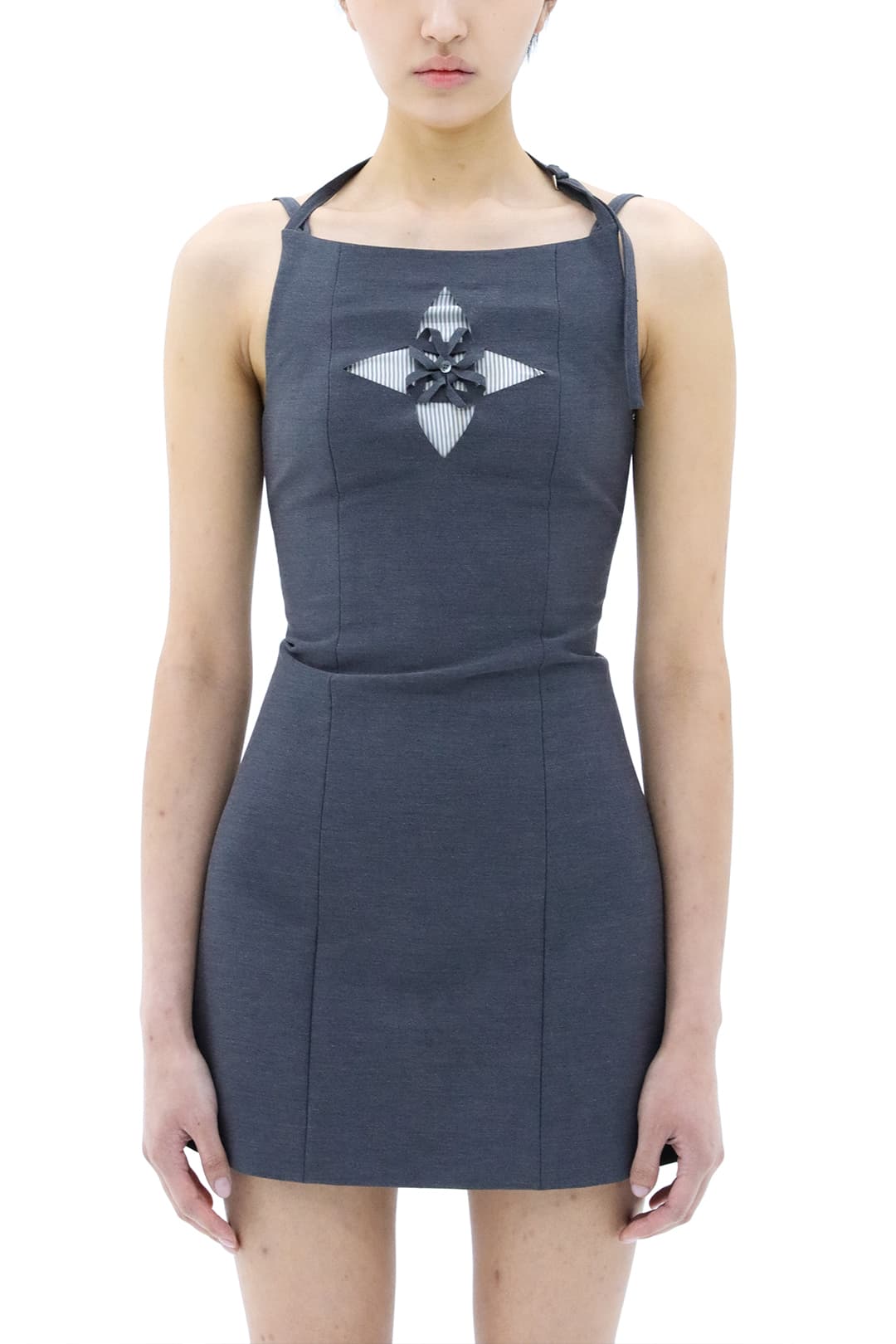 Origami Laser-Cut Mini Dress (Grey) — vue 3