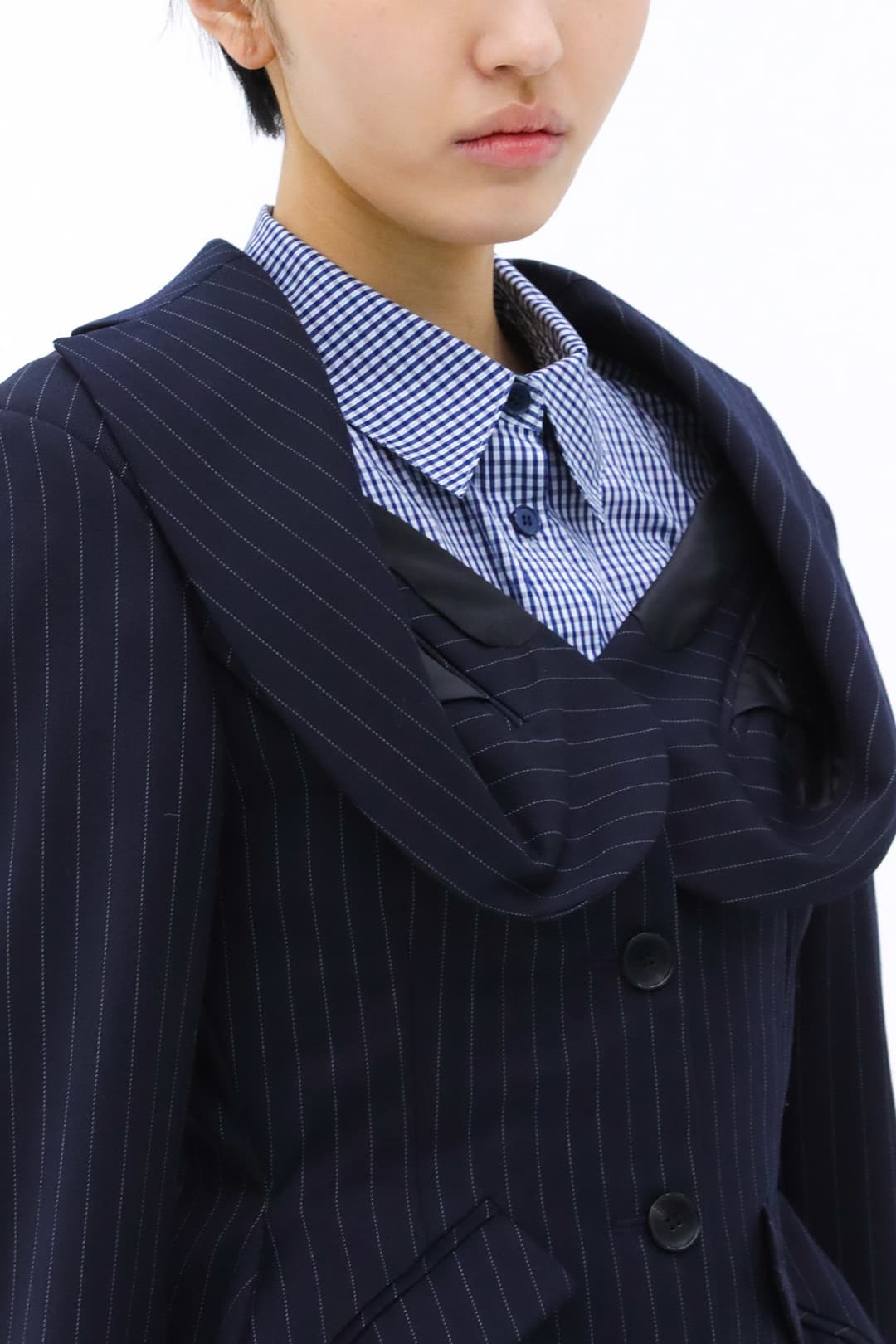 Origami Collar Hourglass Blazer (Navy) — vue 4
