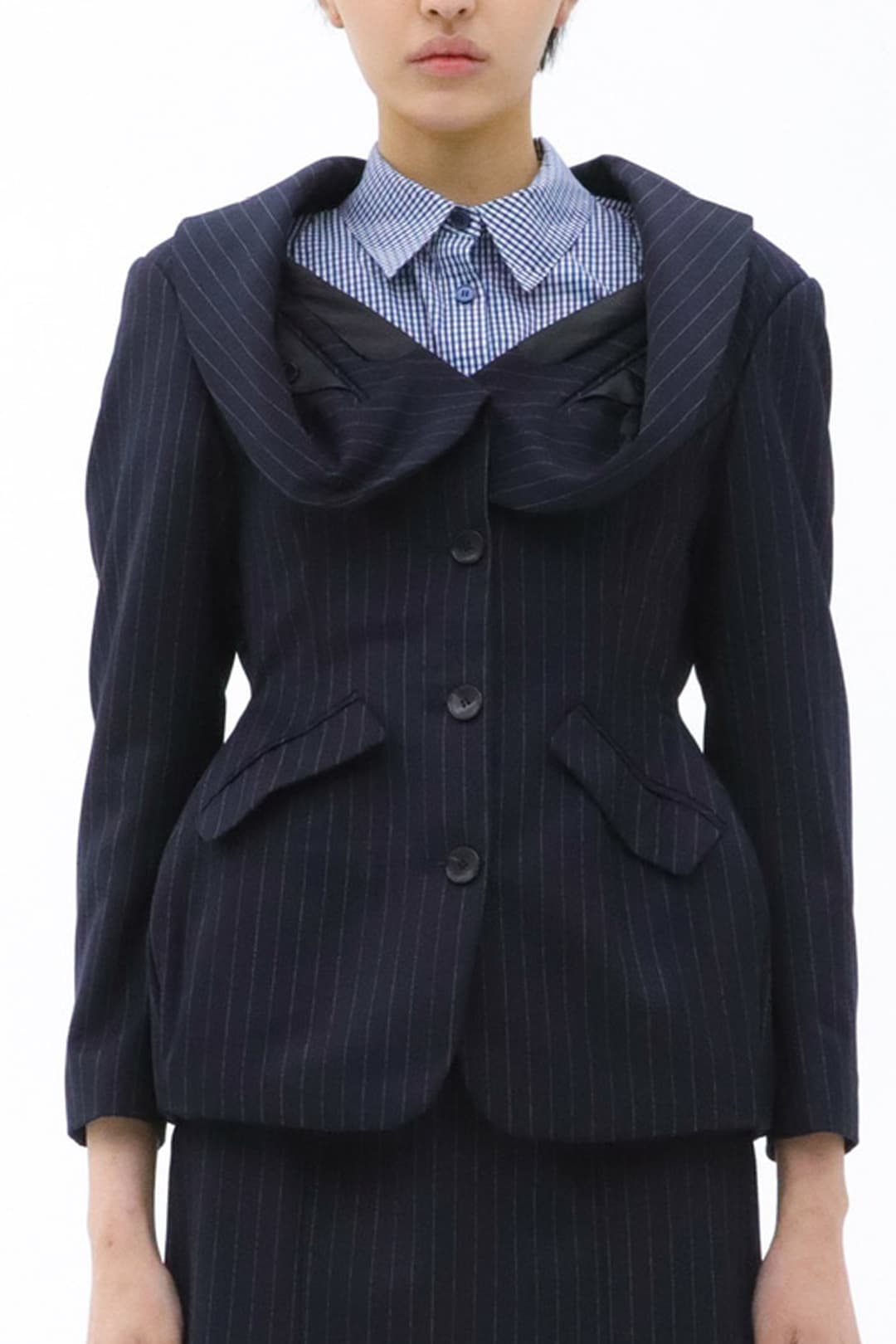 Origami Collar Hourglass Blazer (Navy) — vue 1