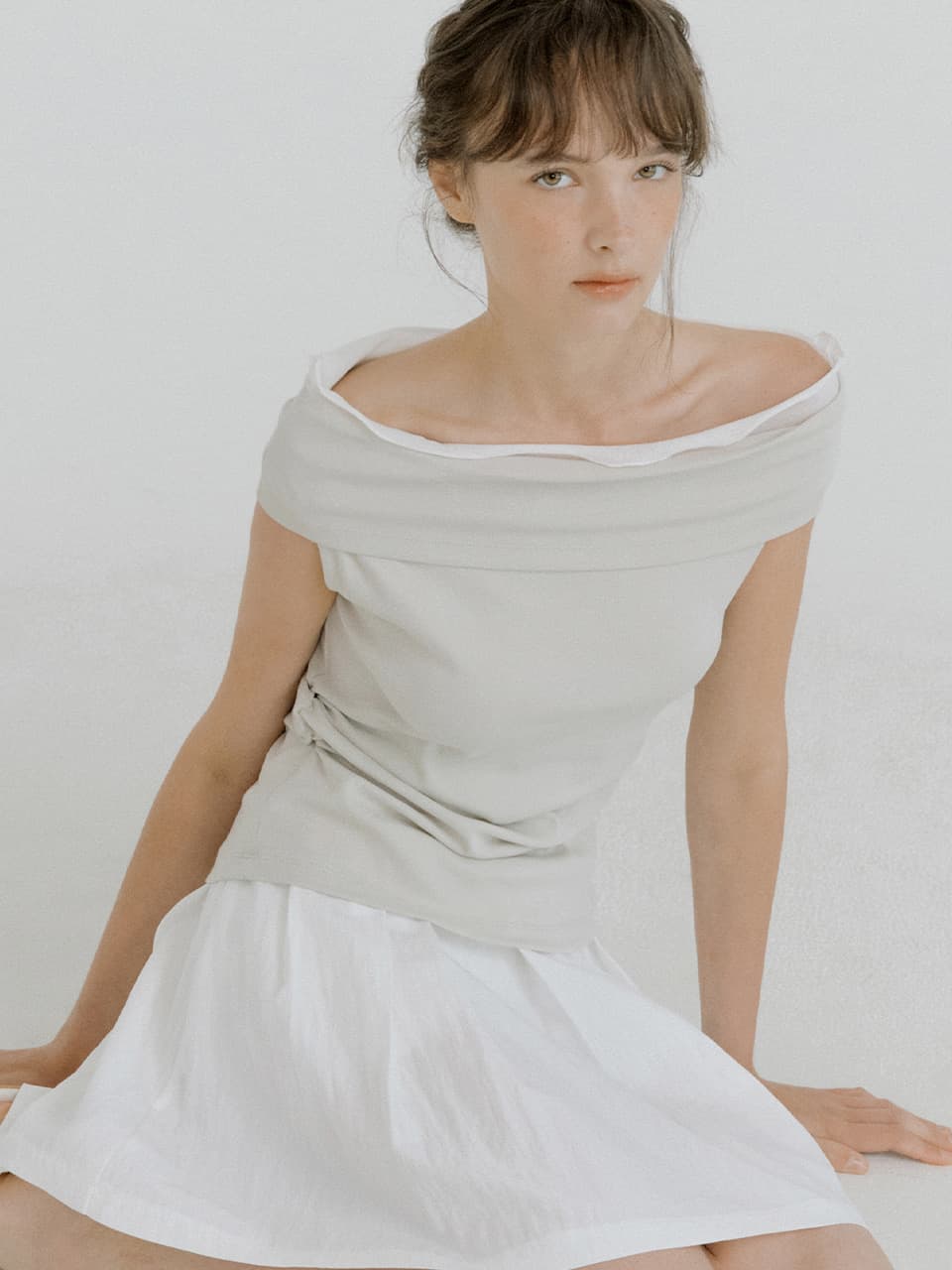 chiffon off-shoulder T-shirt (mint gray) orc 6072 — vue 1