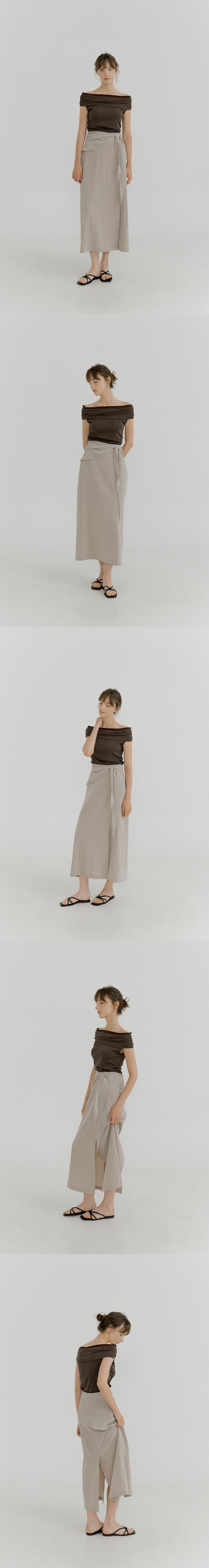 chiffon off-shoulder T-shirt (brown) orc 6073 — vue 6