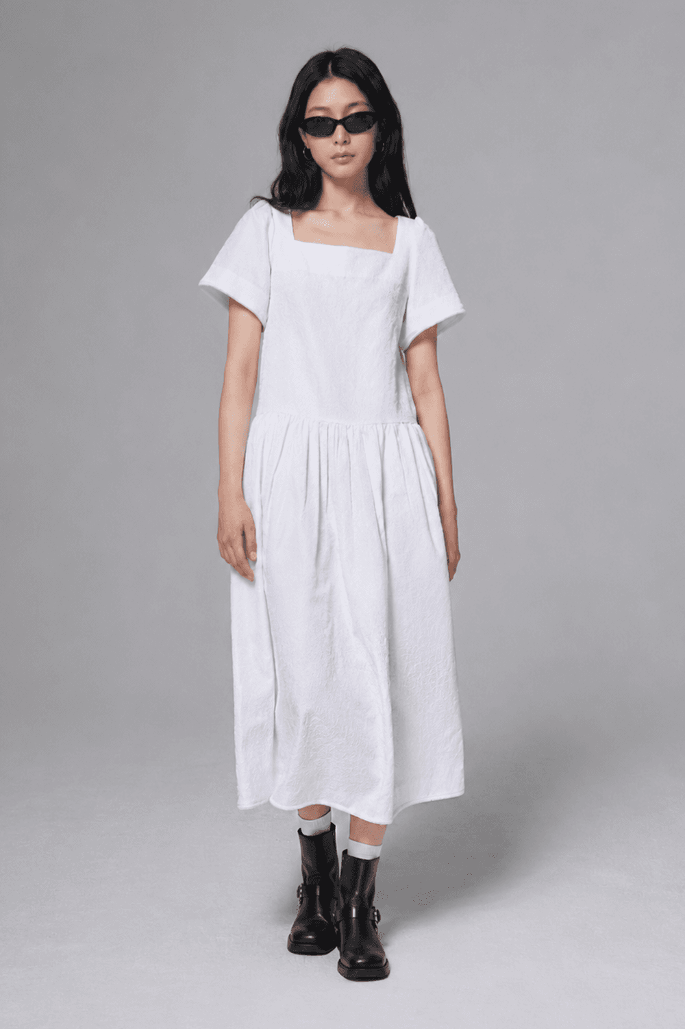 Flower Jacquard dress - White — vue 11