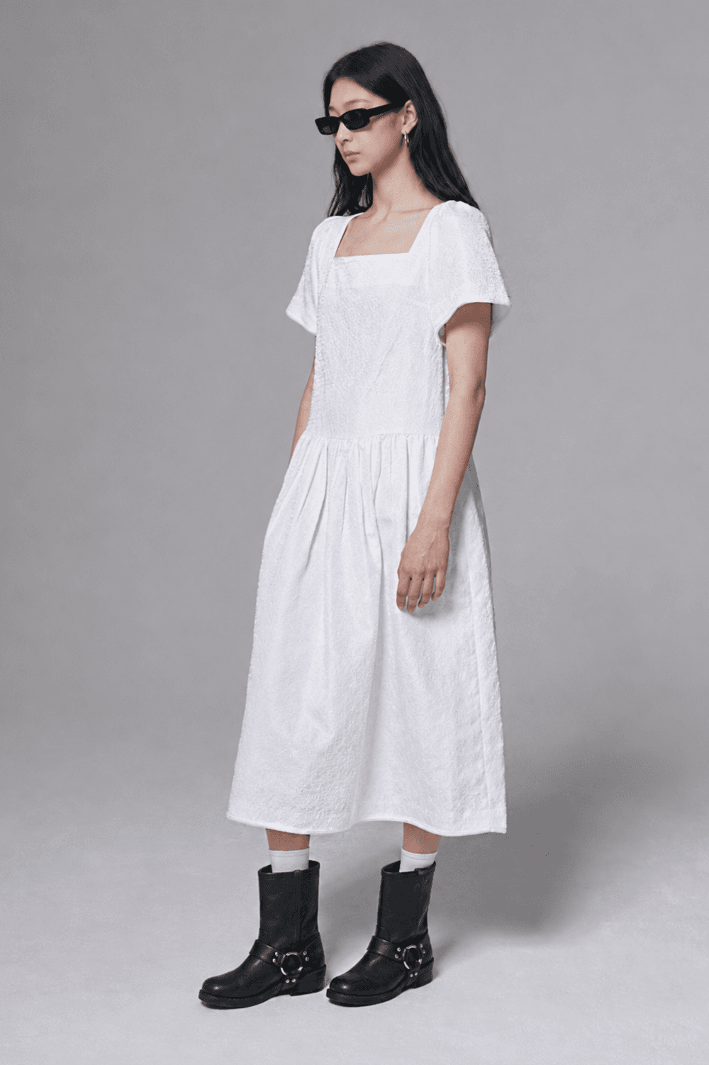 Flower Jacquard dress - White — vue 3