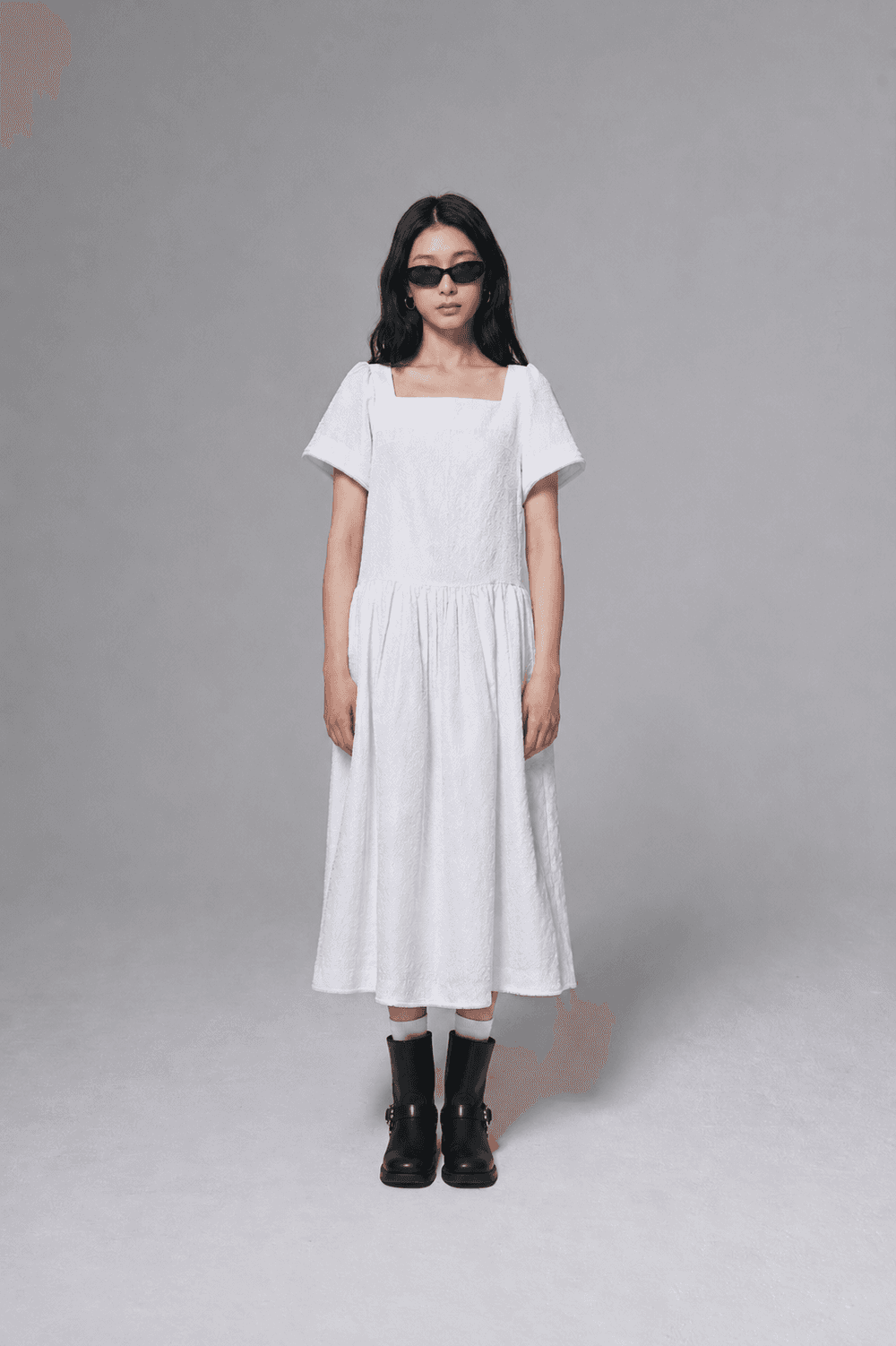 Flower Jacquard dress - White — vue 6