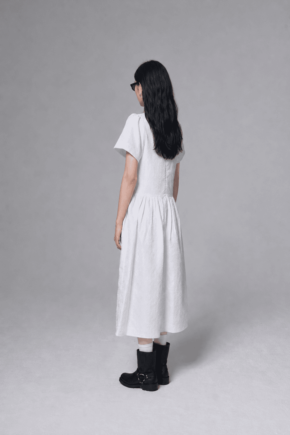 Flower Jacquard dress - White — vue 7