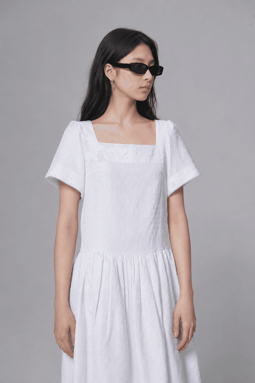 Flower Jacquard dress - White — vue 9