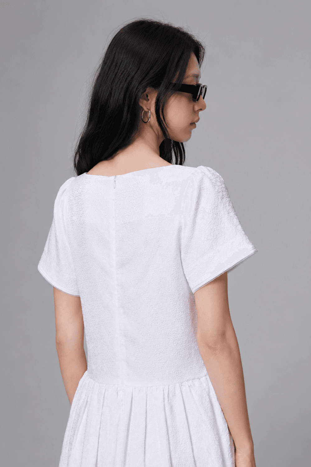 Flower Jacquard dress - White — vue 10