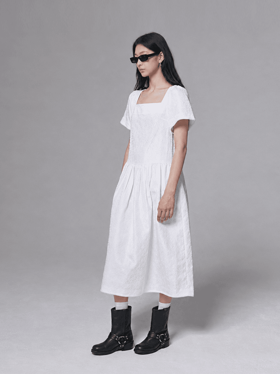 Flower Jacquard dress - White — vue 1