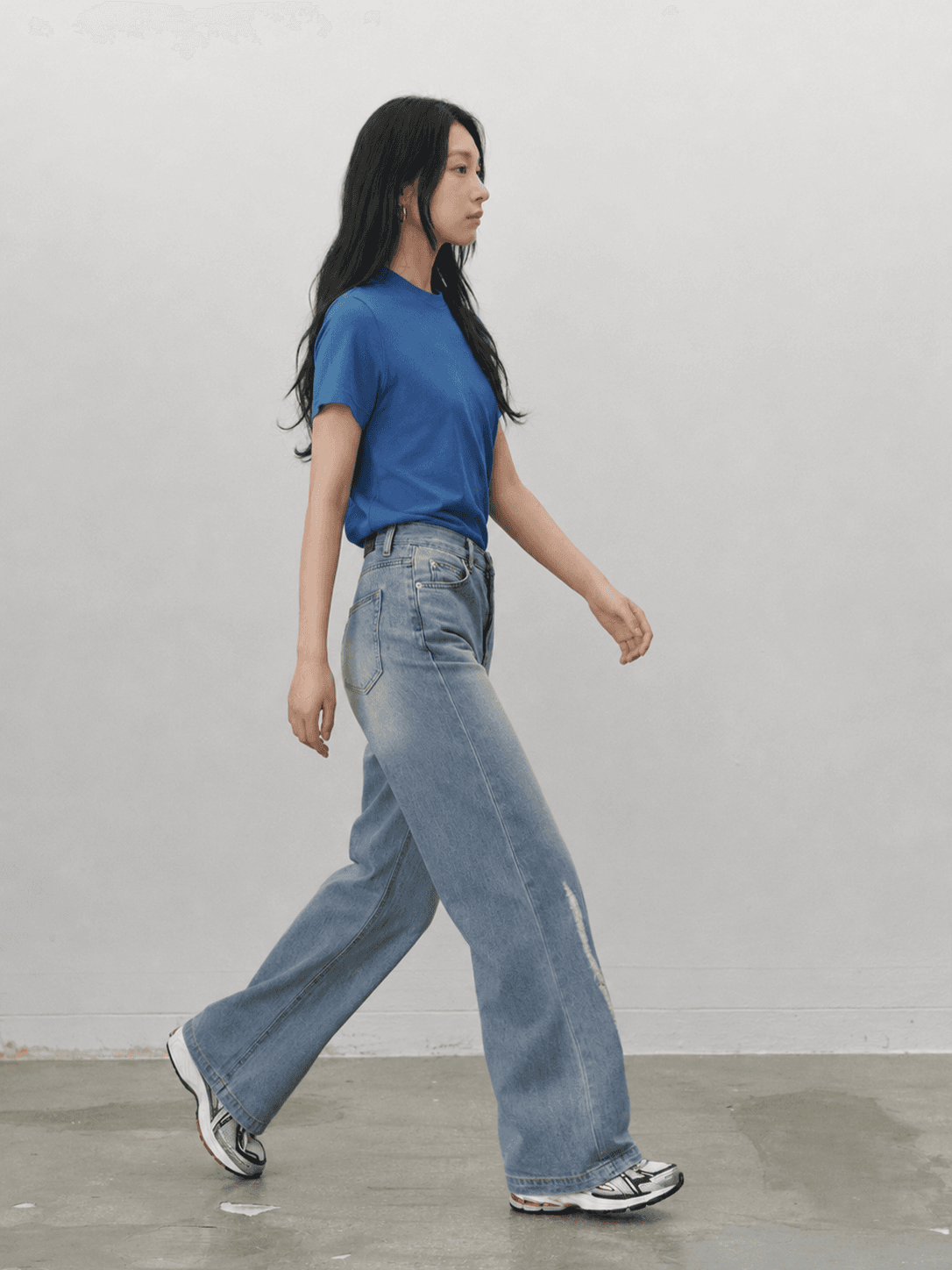 Damage wide jeans - Mid blue — vue 2