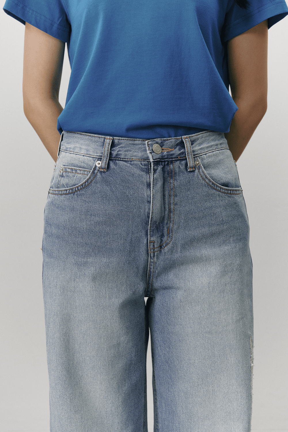 Damage wide jeans - Mid blue — vue 10