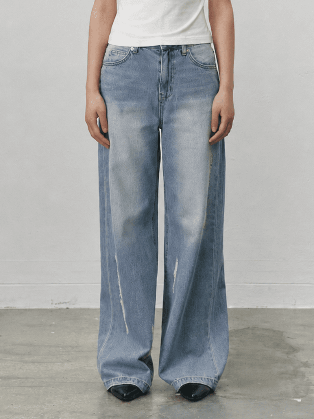 Damage wide jeans - Mid blue — vue 1