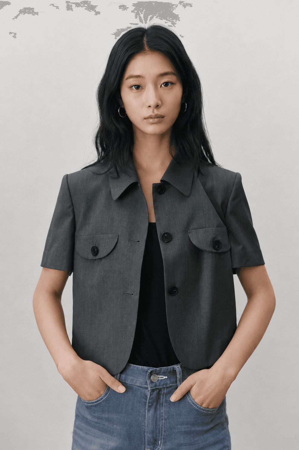 Half sleeve crop jacket - Gray — vue 11