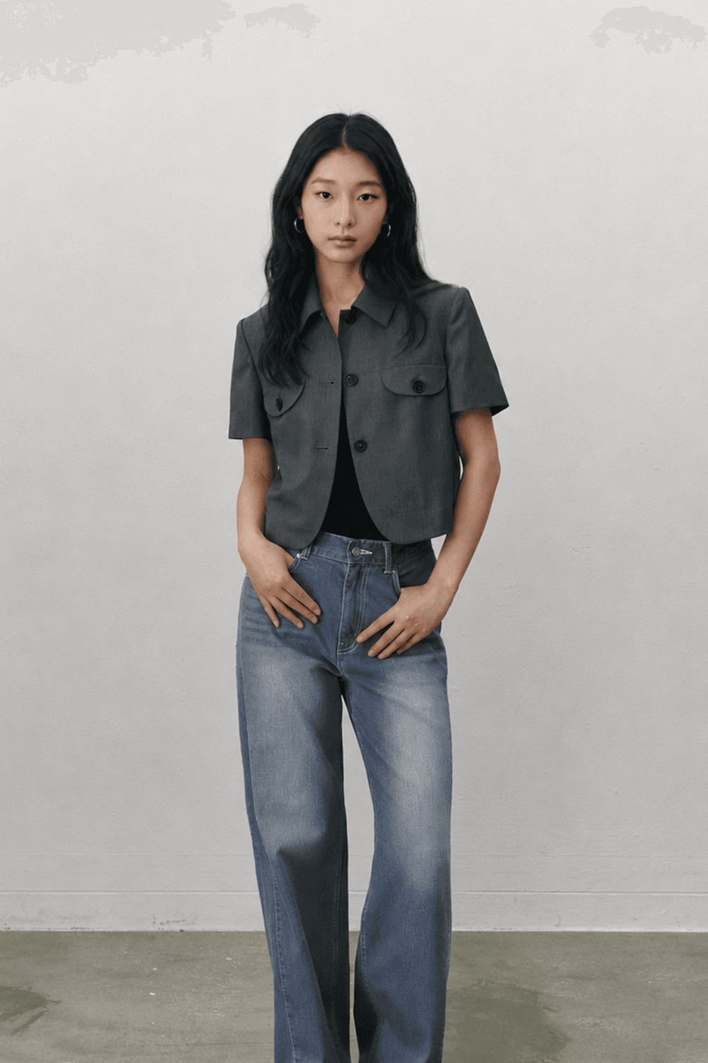 Half sleeve crop jacket - Gray — vue 3