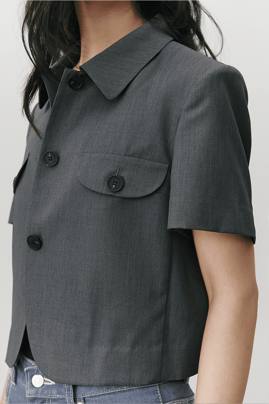 Half sleeve crop jacket - Gray — vue 4