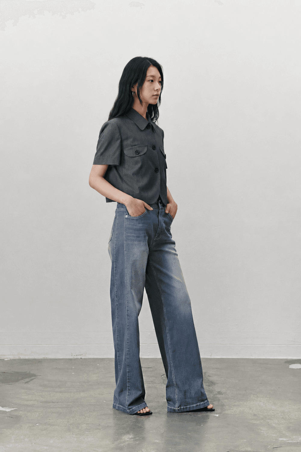 Half sleeve crop jacket - Gray — vue 7