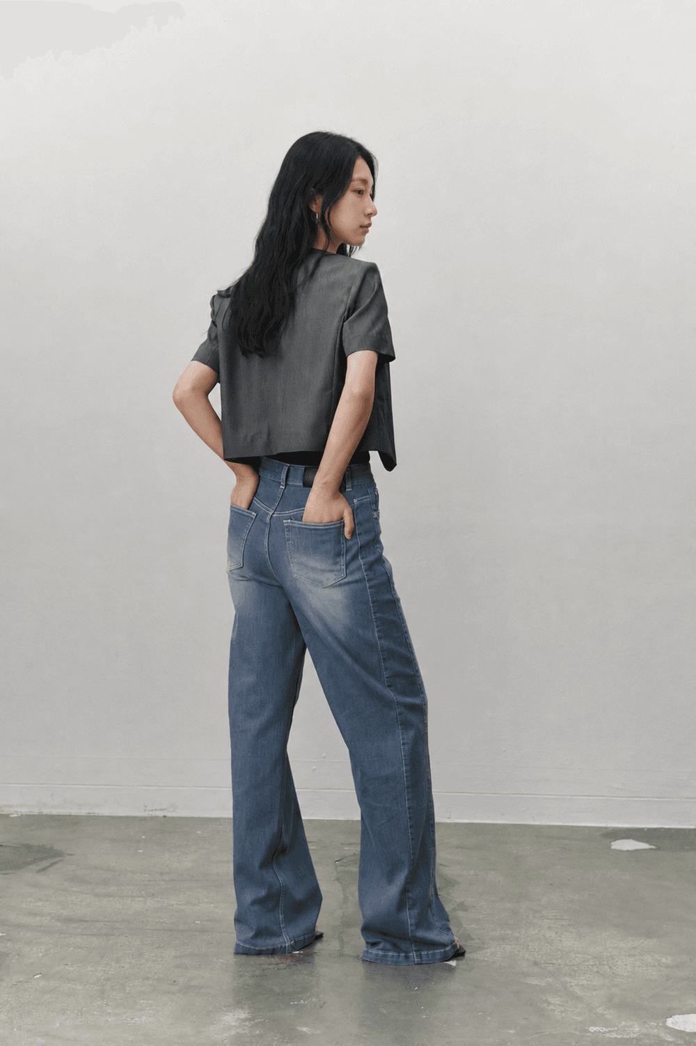 Half sleeve crop jacket - Gray — vue 8