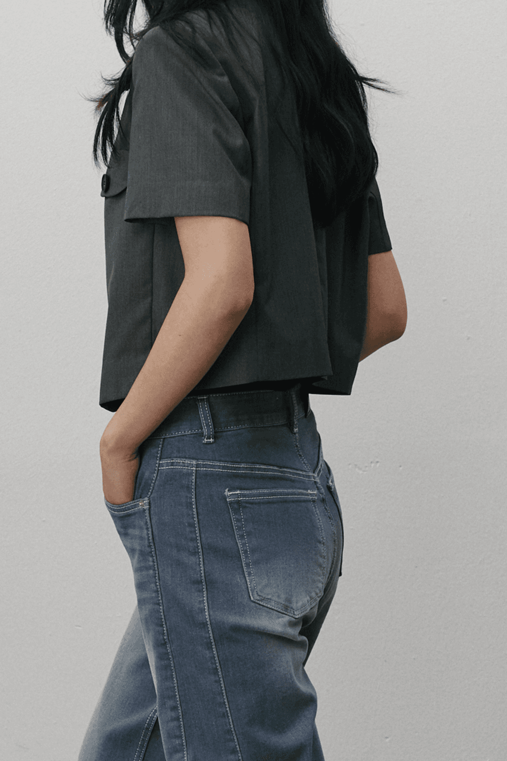 Half sleeve crop jacket - Gray — vue 9