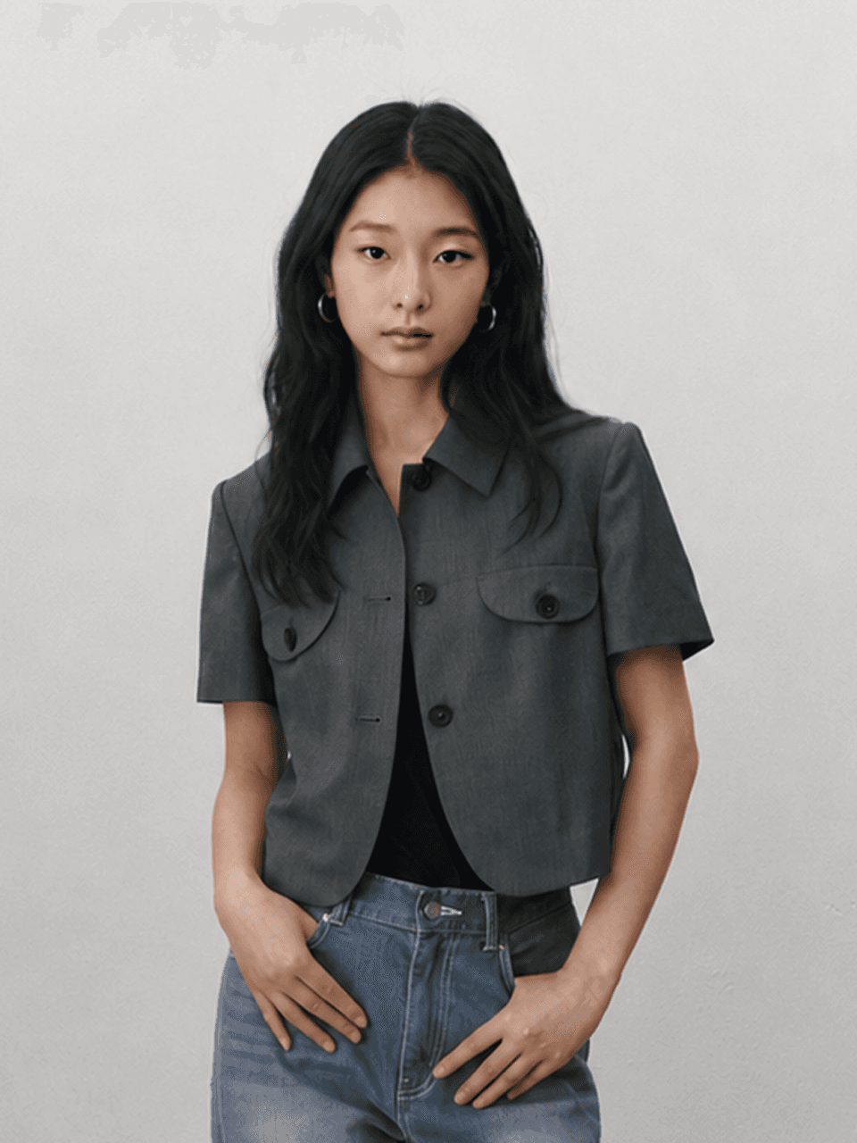 Half sleeve crop jacket - Gray — vue 1