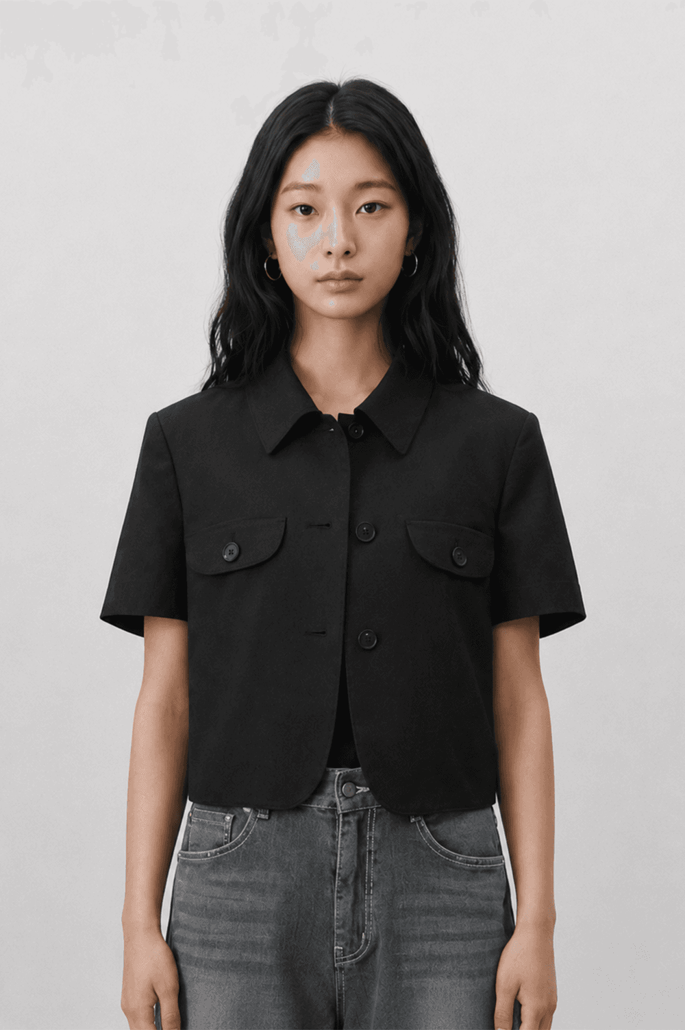 Half sleeve crop jacket - Black — vue 3