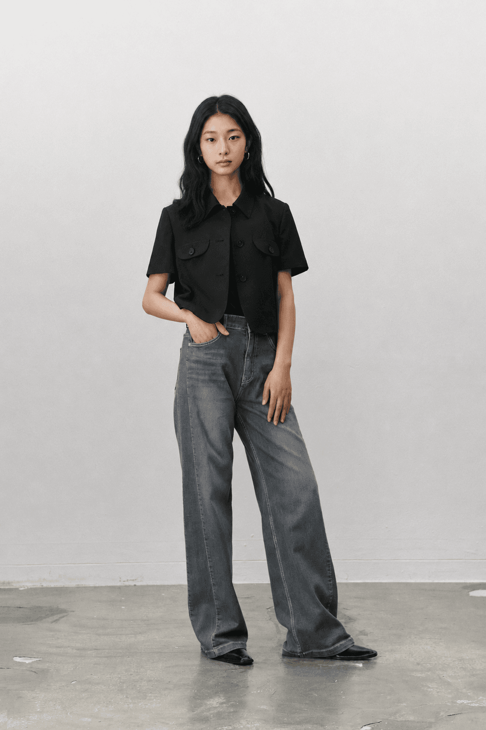 Half sleeve crop jacket - Black — vue 4