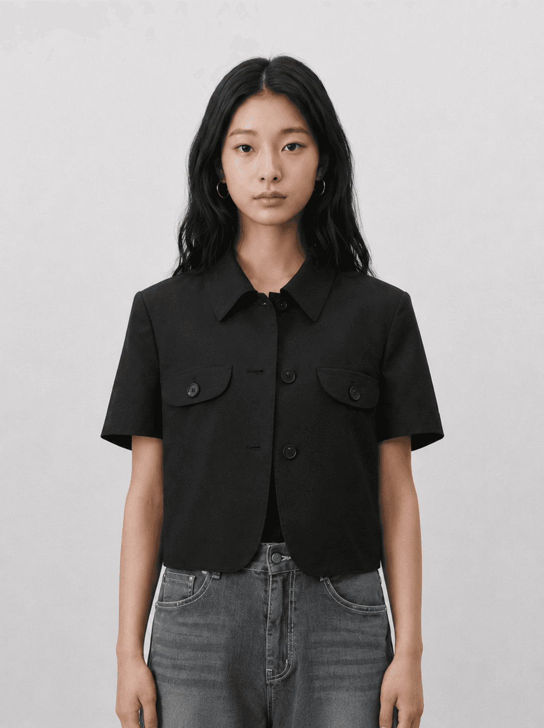 Half sleeve crop jacket - Black — vue 1