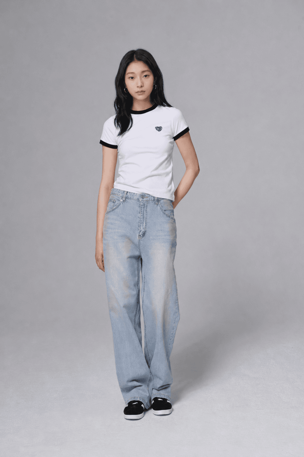 Heart ringer T shirt - White/Black — vue 4