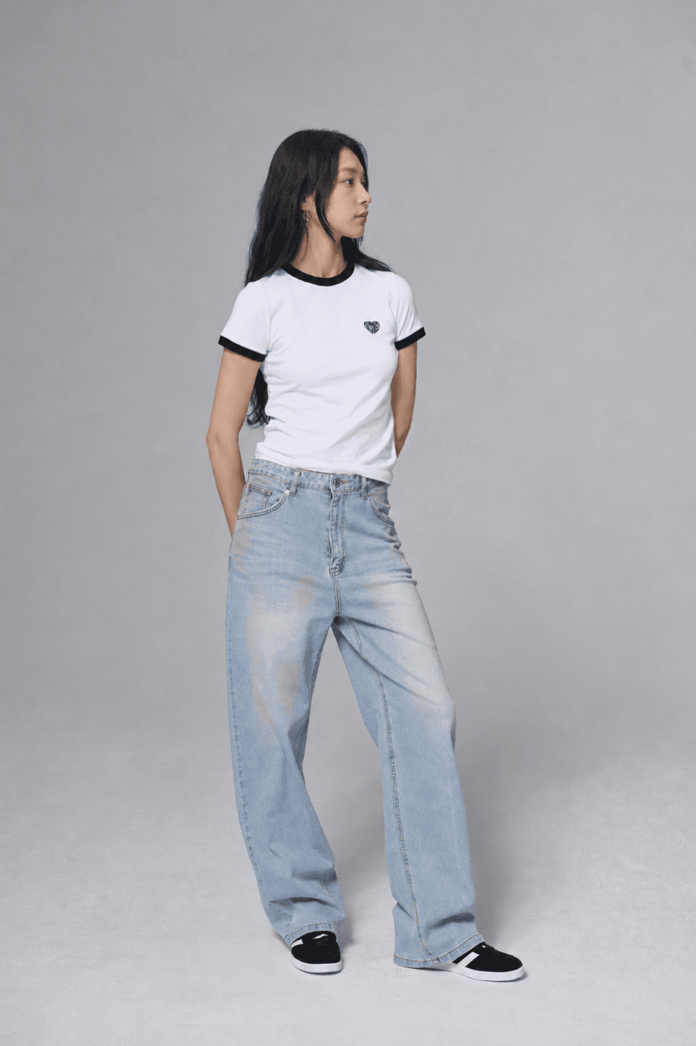 Heart ringer T shirt - White/Black — vue 7
