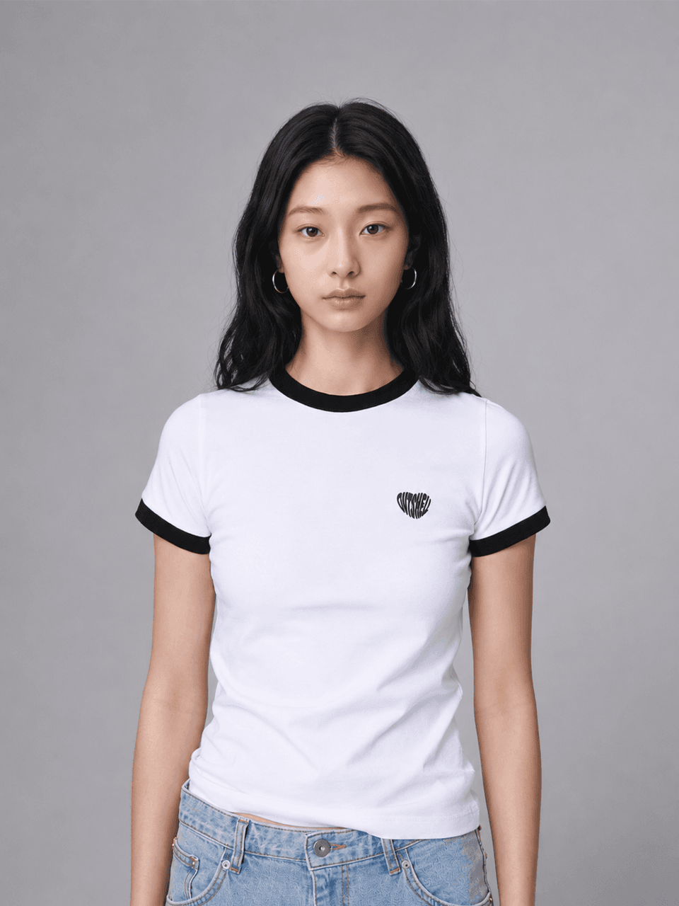 Heart ringer T shirt - White/Black — vue 1
