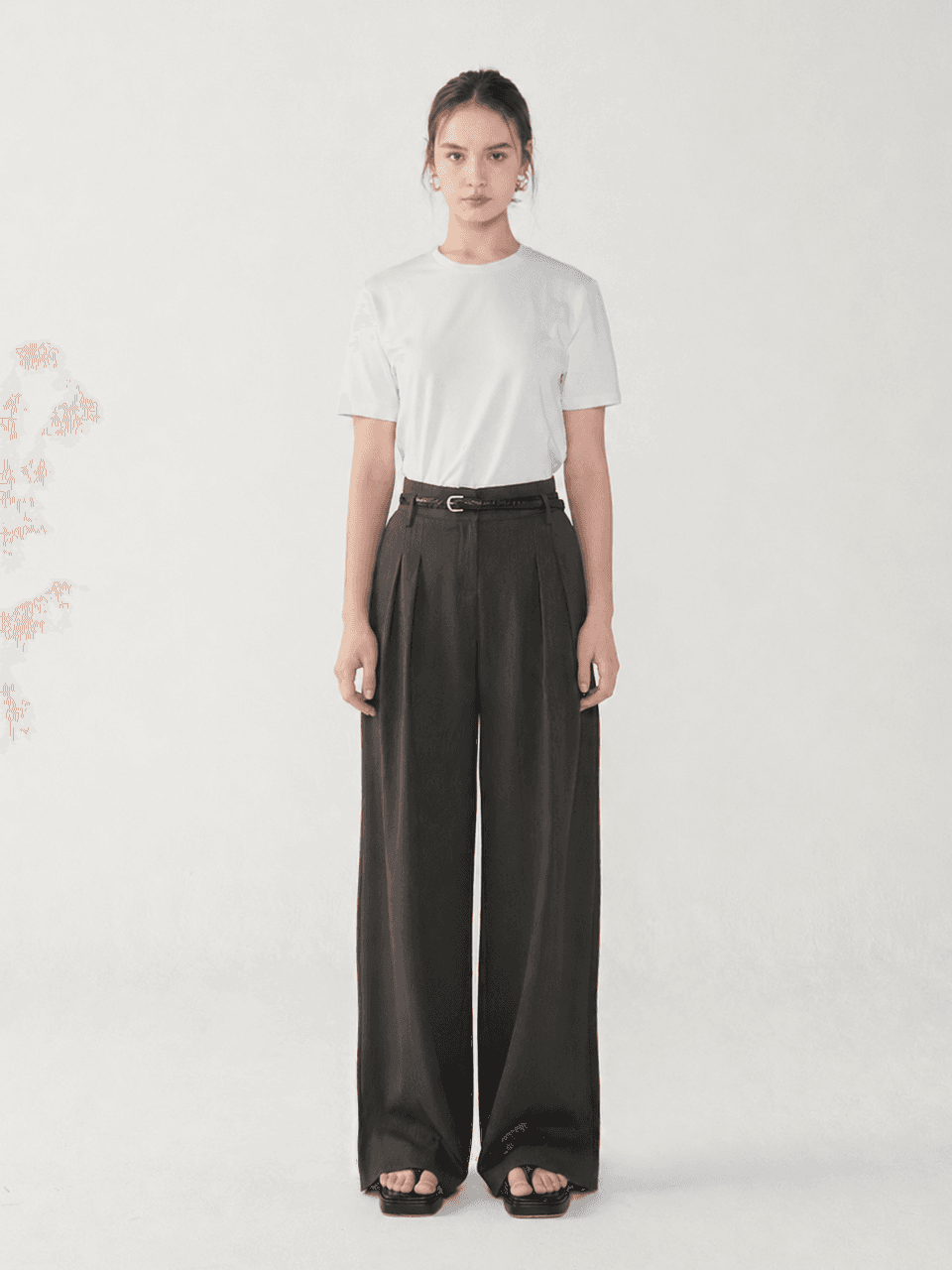 Wrinkle crepe wide banding pants - Dark warm gray — vue 2