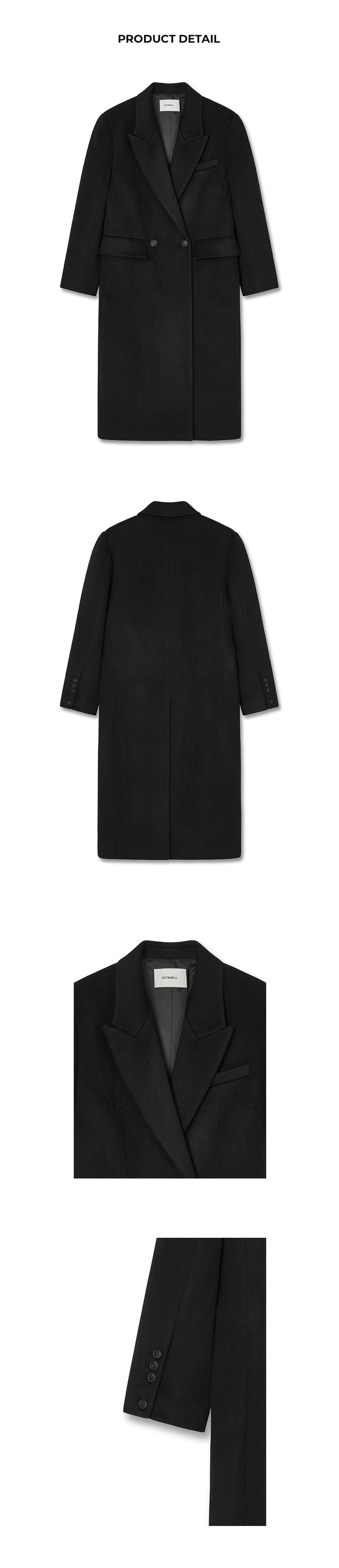 Silk blended herringbone overfit coat - Black — vue 8