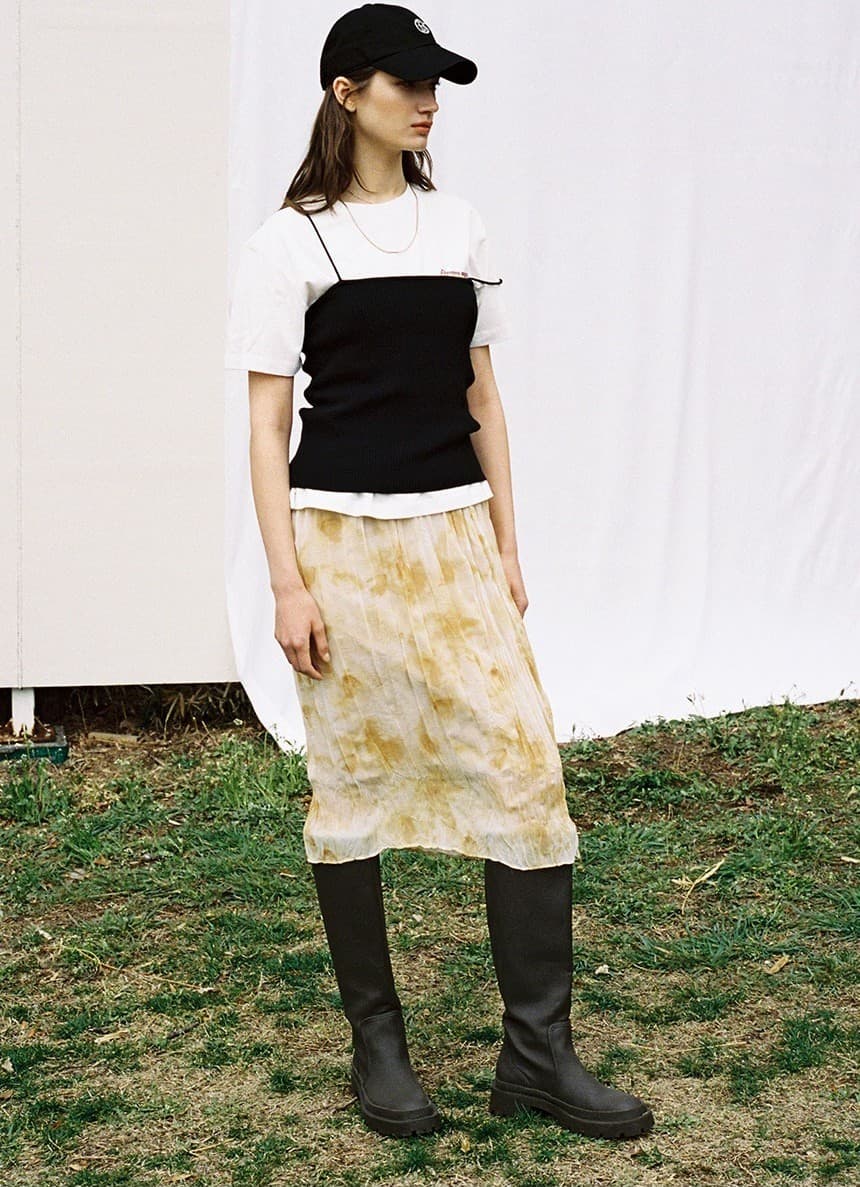 Tie Dyed Wrinkle Midi Skirt in Yellow — vue 2