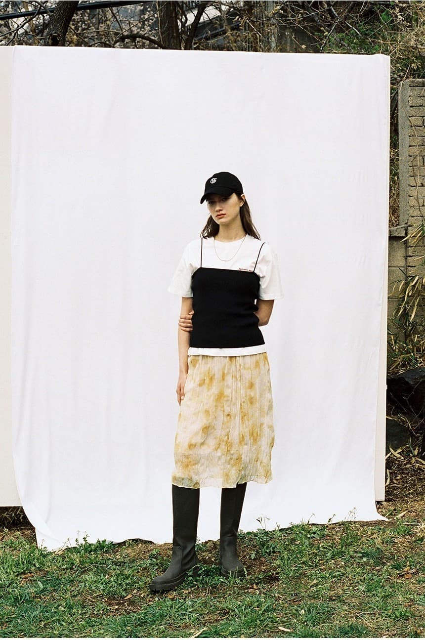 Tie Dyed Wrinkle Midi Skirt in Yellow — vue 4