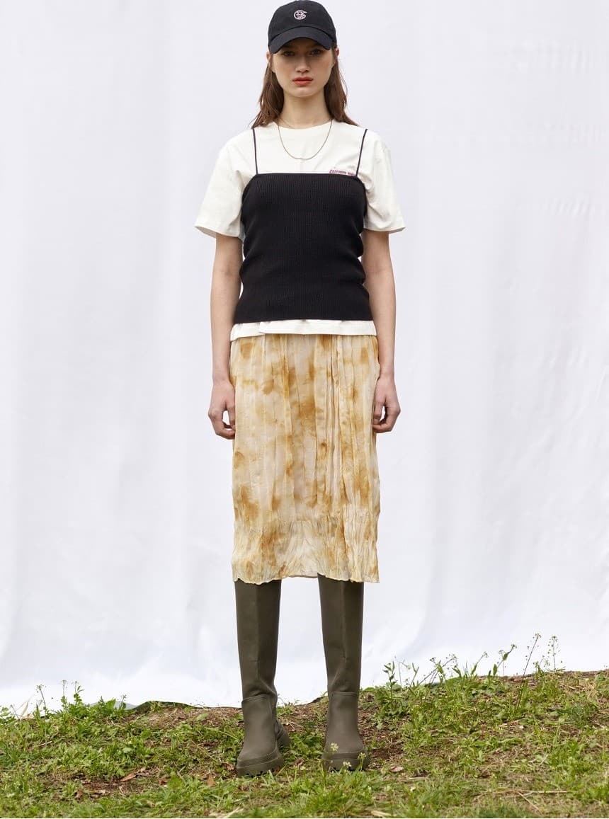 Tie Dyed Wrinkle Midi Skirt in Yellow — vue 7