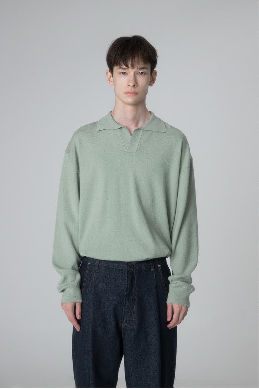 (MAN) Non Button Collor Knit in Mint — vue 7