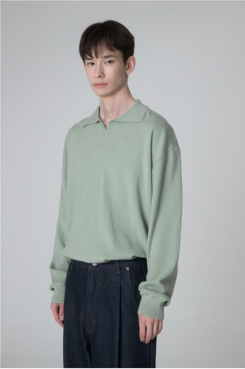 (MAN) Non Button Collor Knit in Mint — vue 8