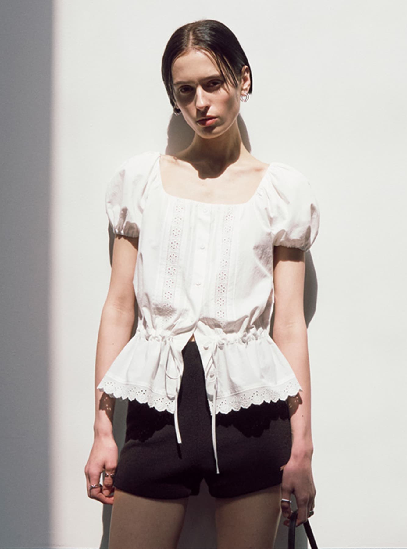 Lace Square Neck Blouse in White — vue 2