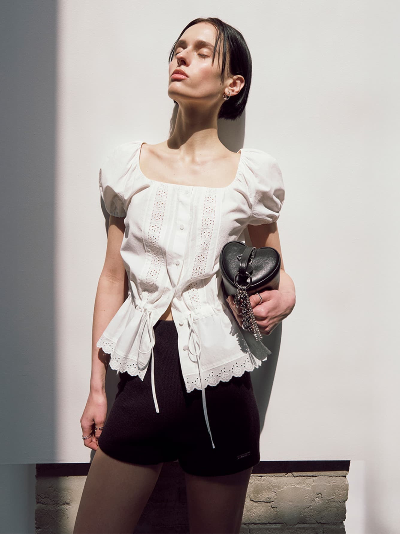 Lace Square Neck Blouse in White — vue 1