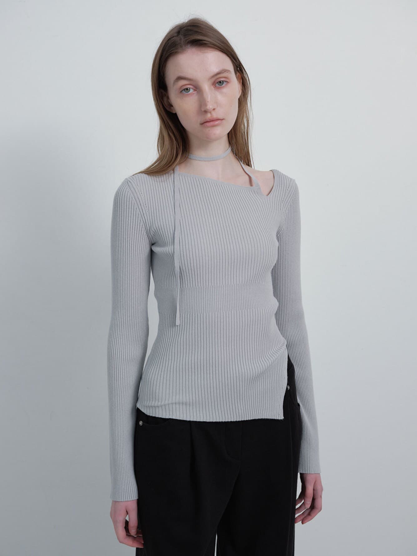Unbalance Strap Ribbed Knit Top — vue 2
