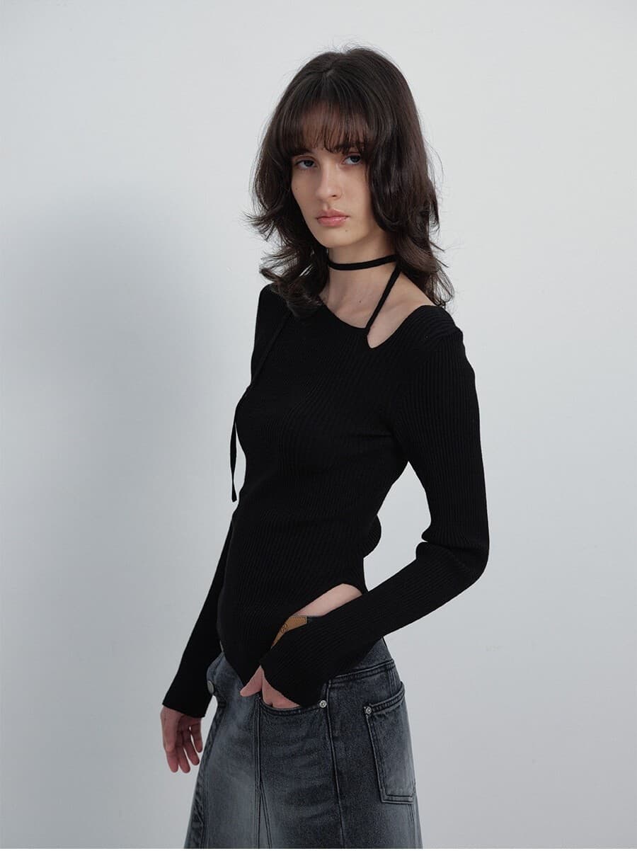 Unbalance Strap Ribbed Knit Top — vue 5